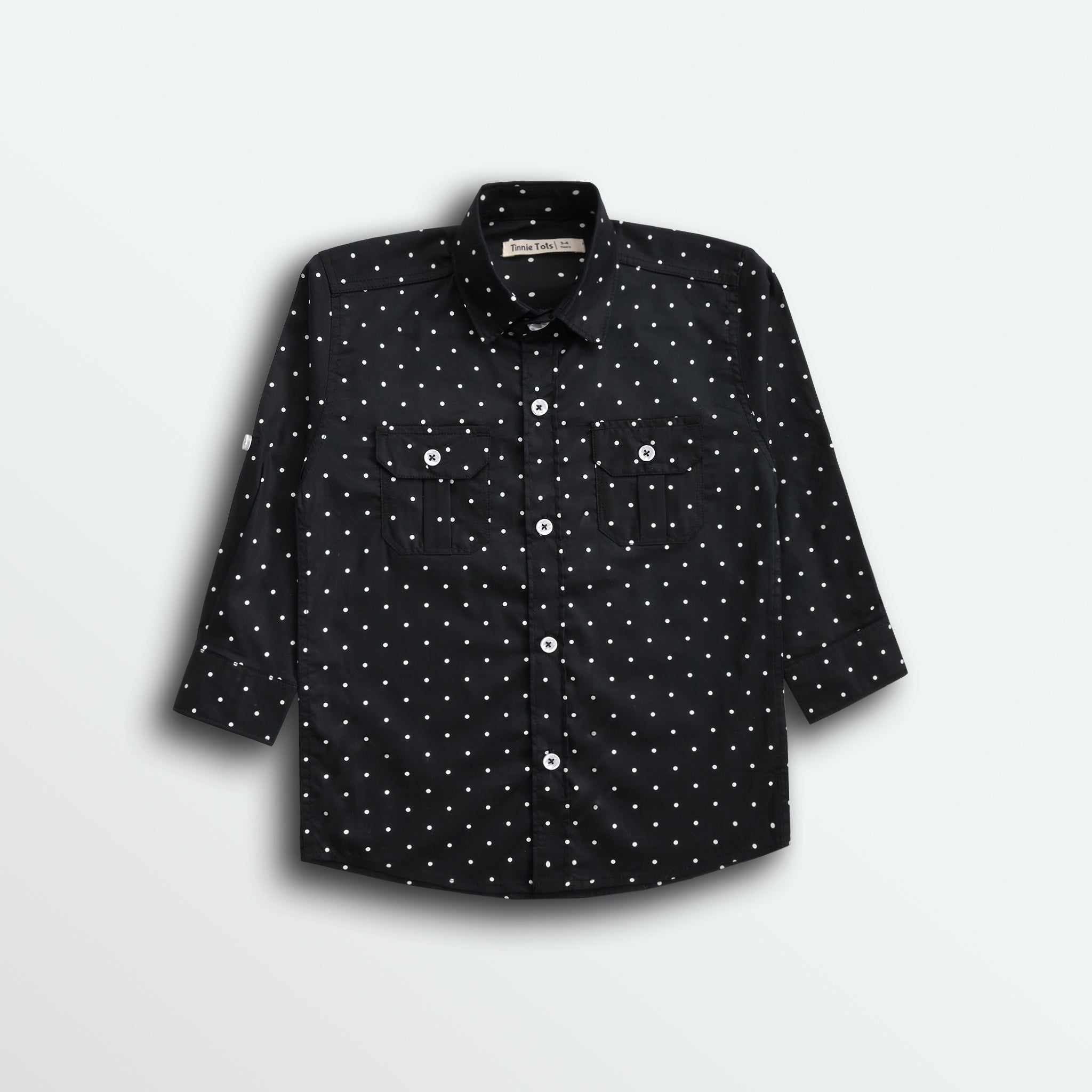 Jet Black Doted Full Sleeves Shirt