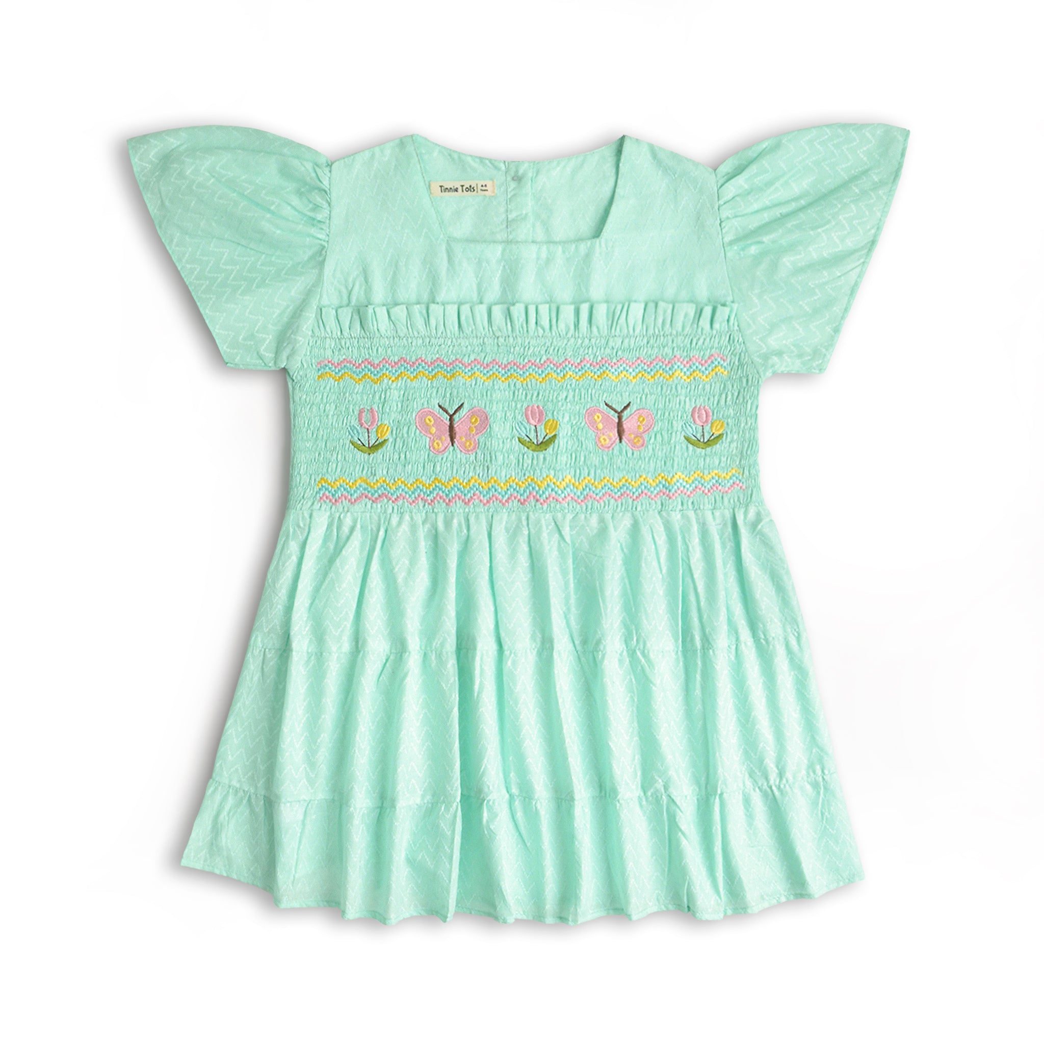 Aqua Smocking Embroidered Dress