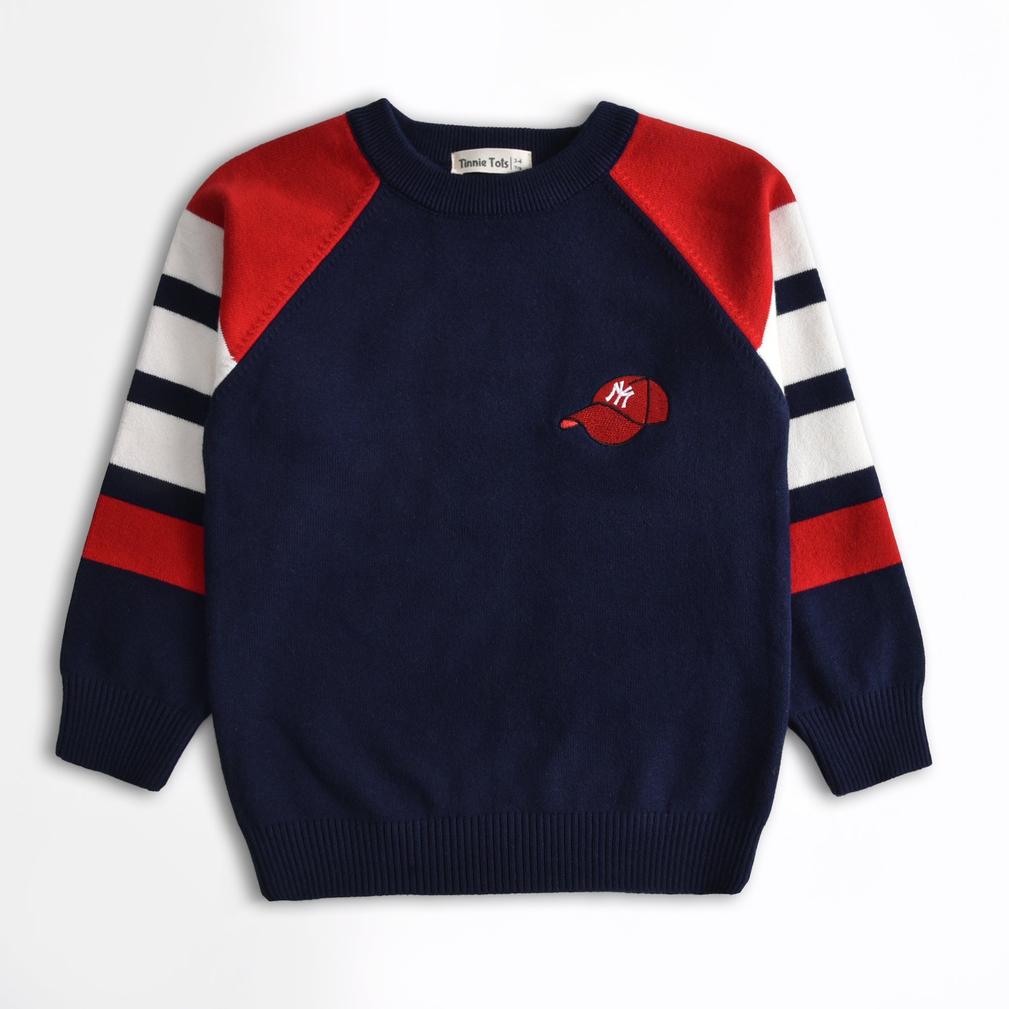 Navy & Red Raglan Sleeves Sweater