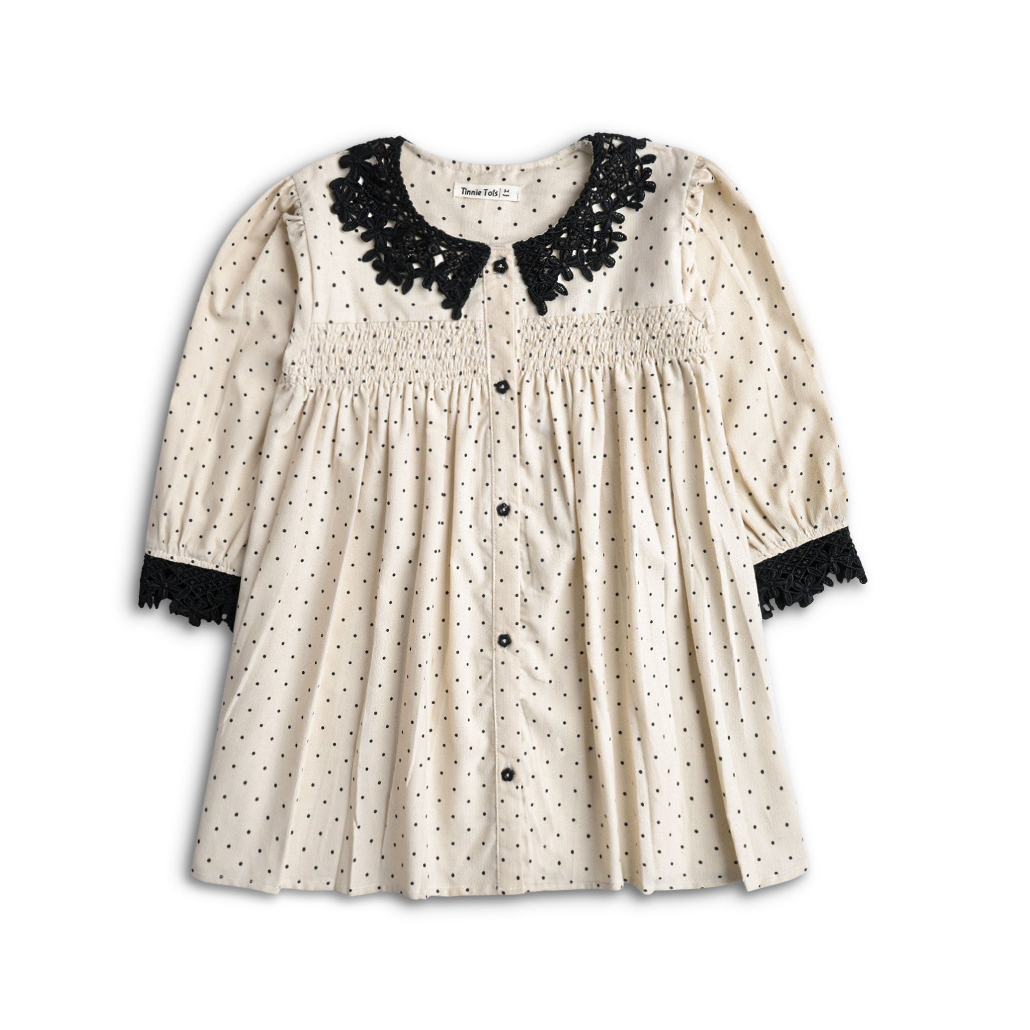 Polka Dots Lace detail Corduroy Dress