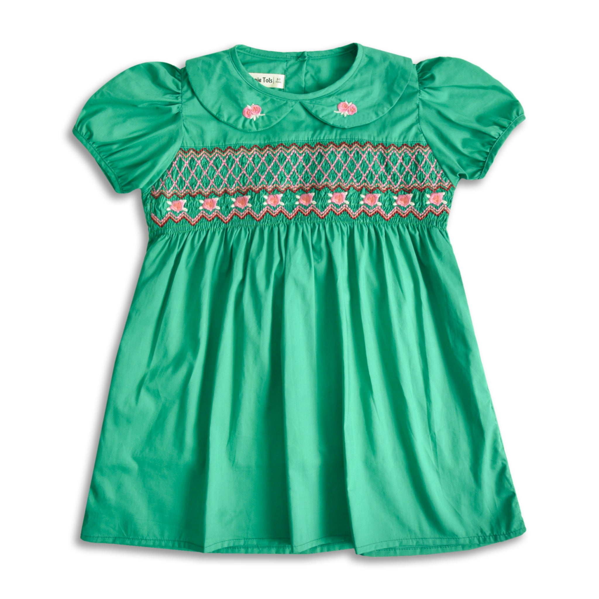 Green Embroidered Smoking Frock