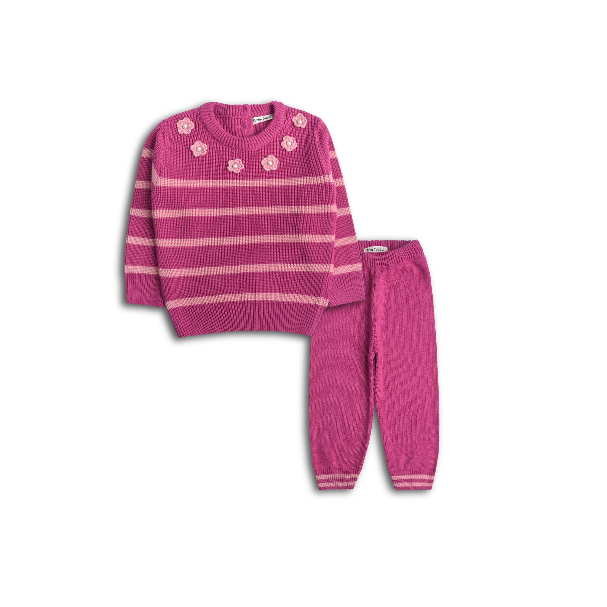 Floral Pink Crochet Sweater Set (2pc)