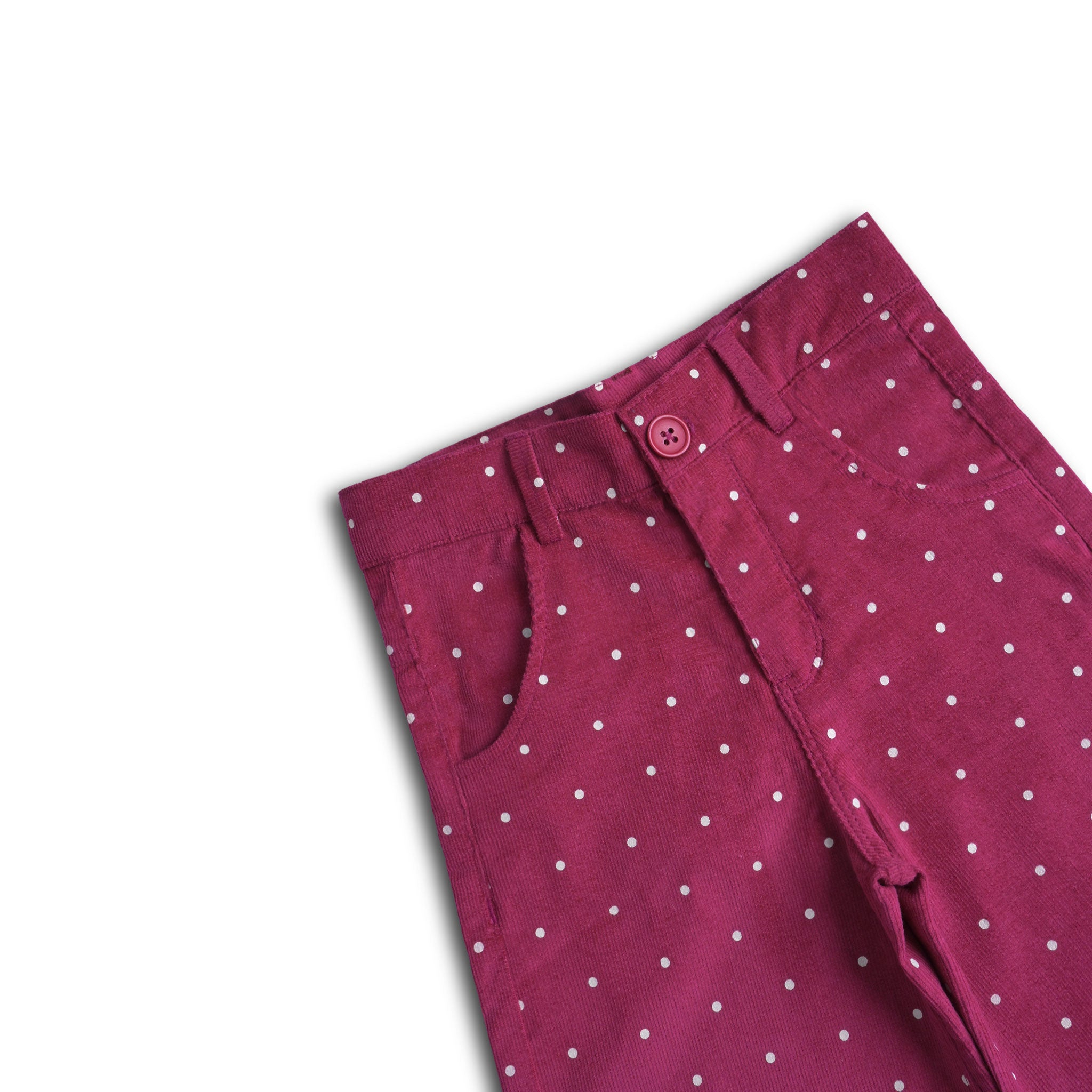 Pink Polka Corduroy Flared Pants
