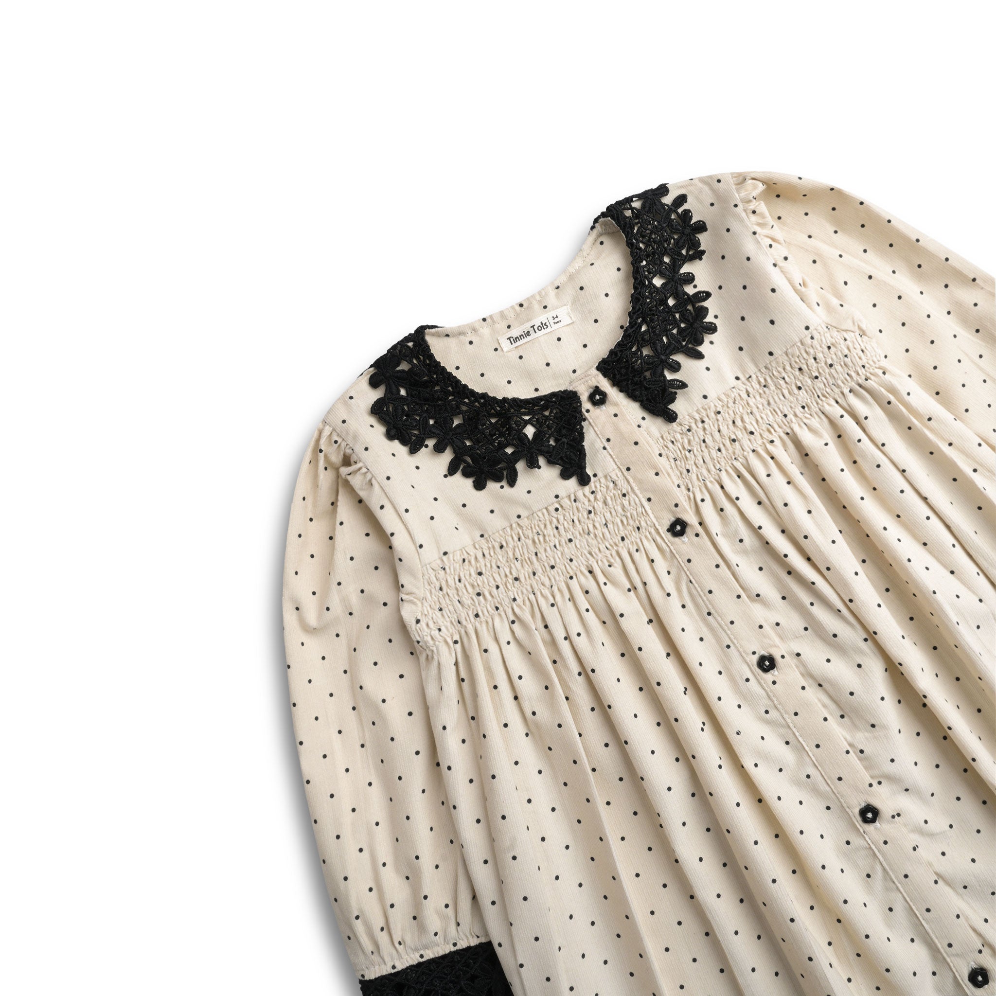 Polka Dots Lace detail Corduroy Dress