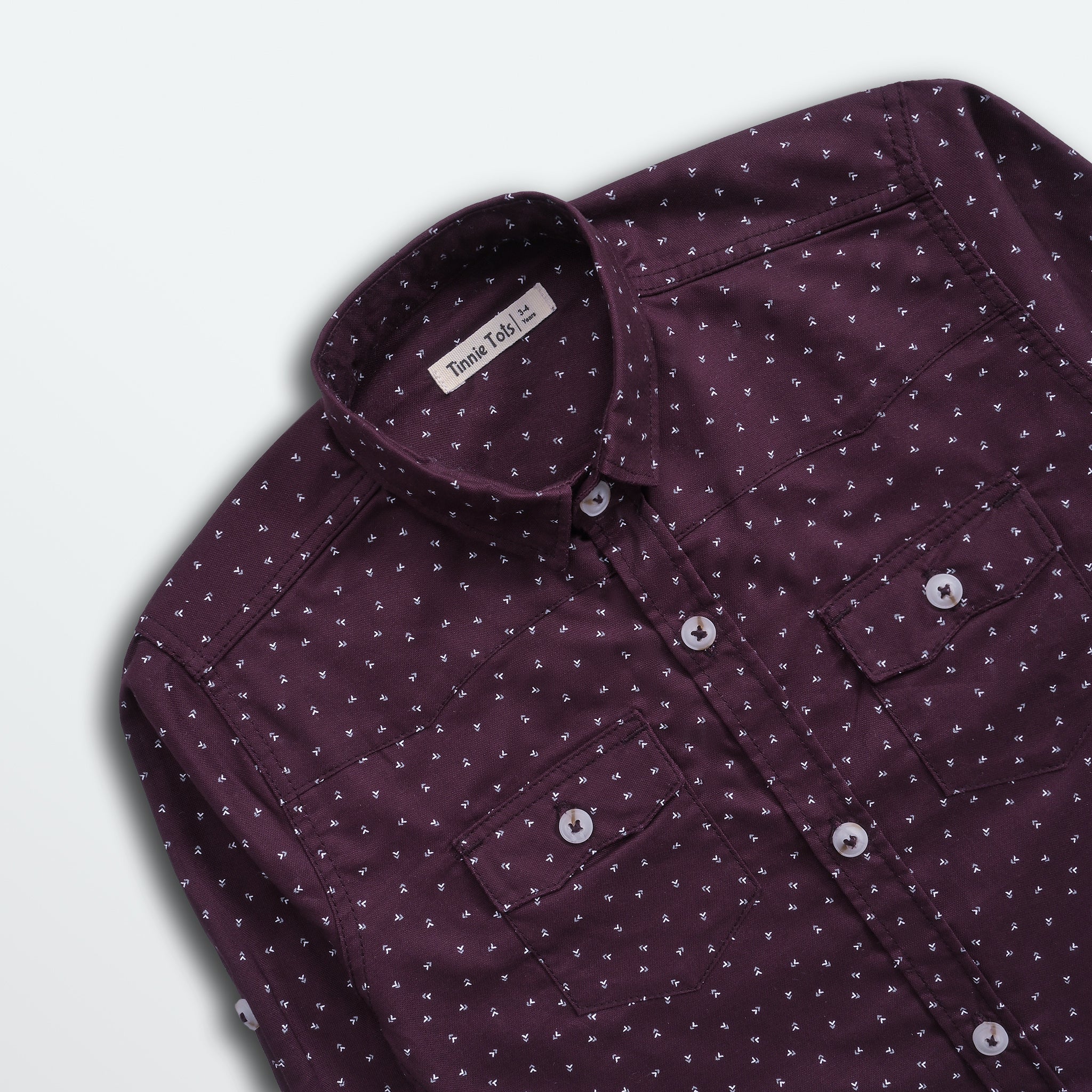 Burgundy Printed Full Sleeves Shirt