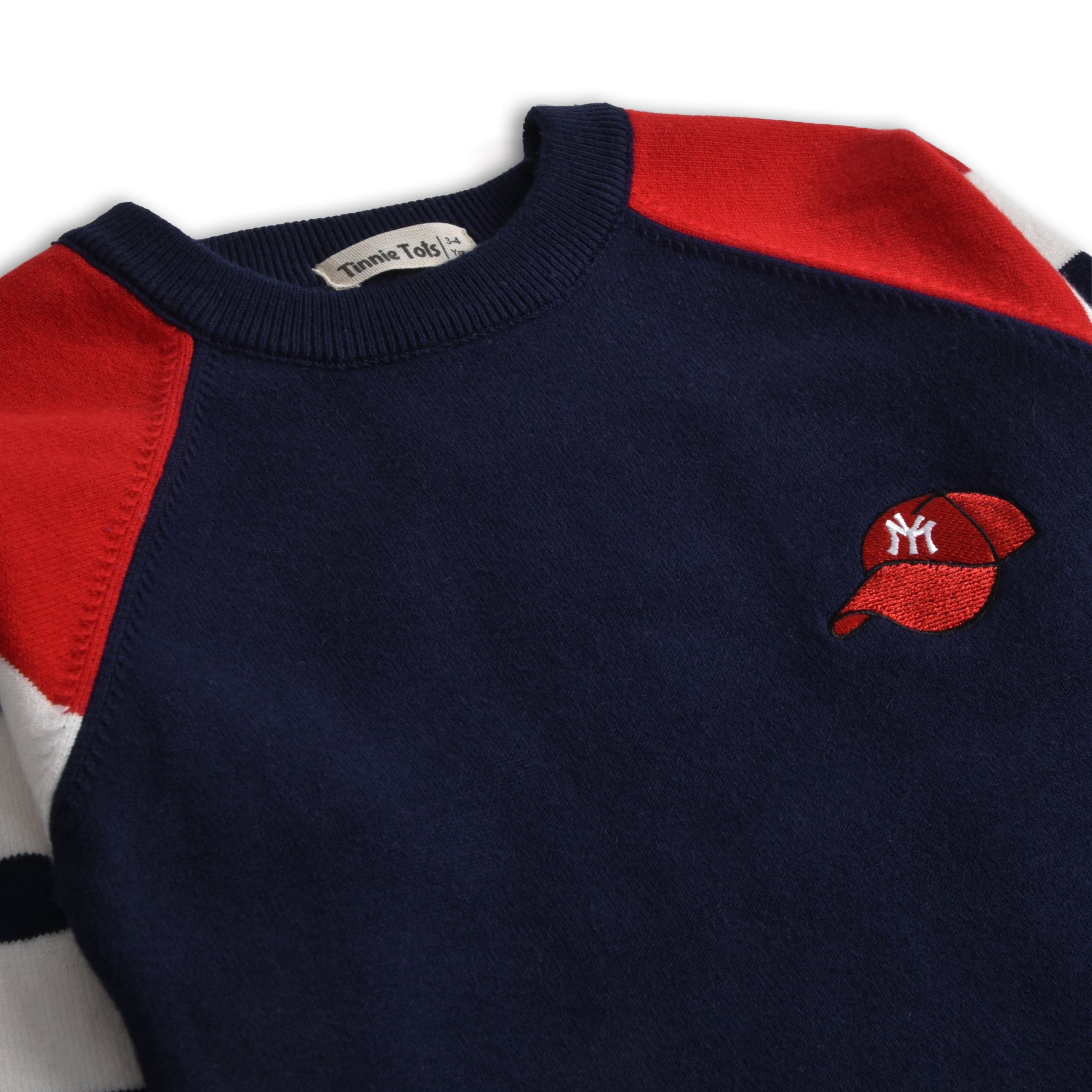 Navy & Red Raglan Sleeves Sweater
