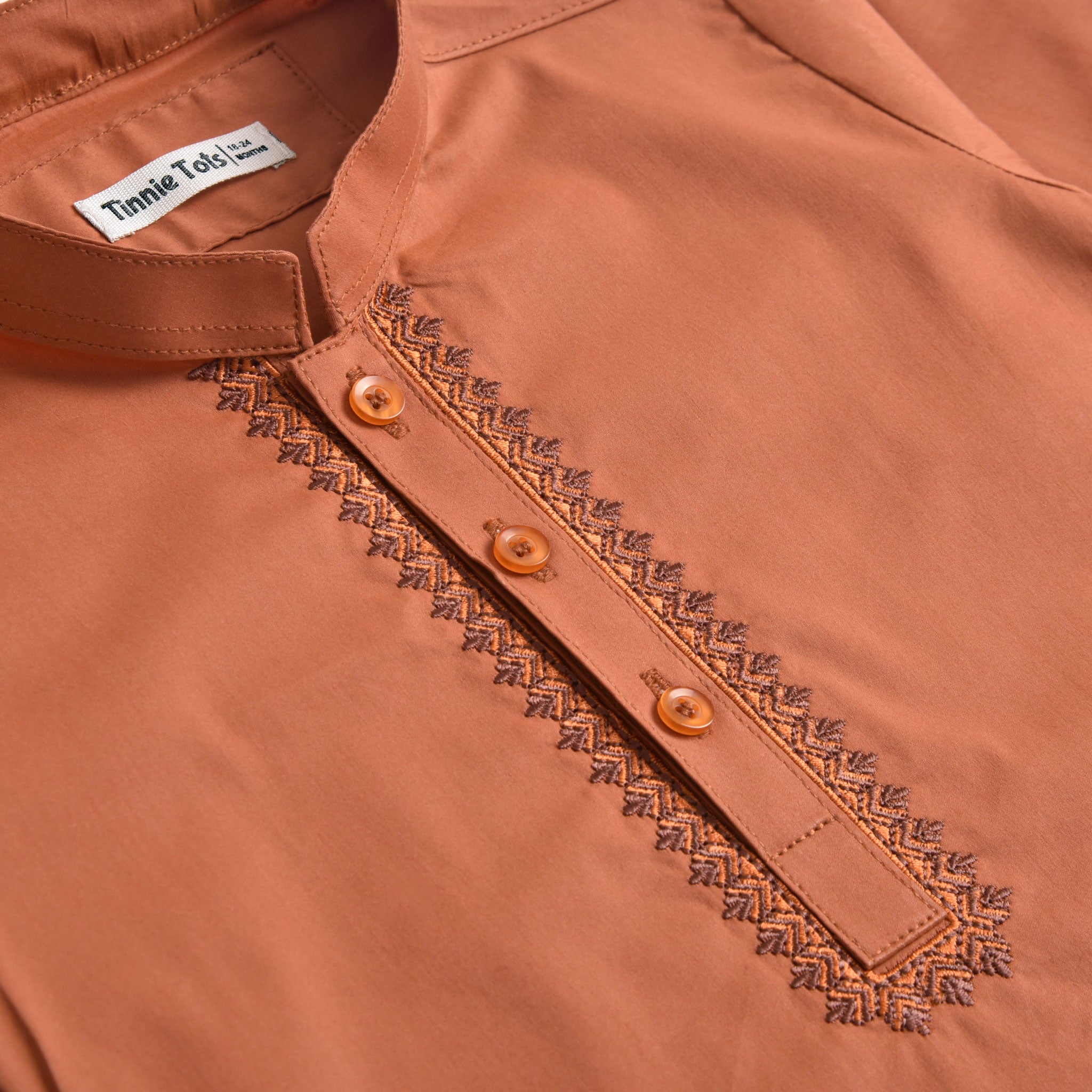 Rust Embroidered Infants Kurta