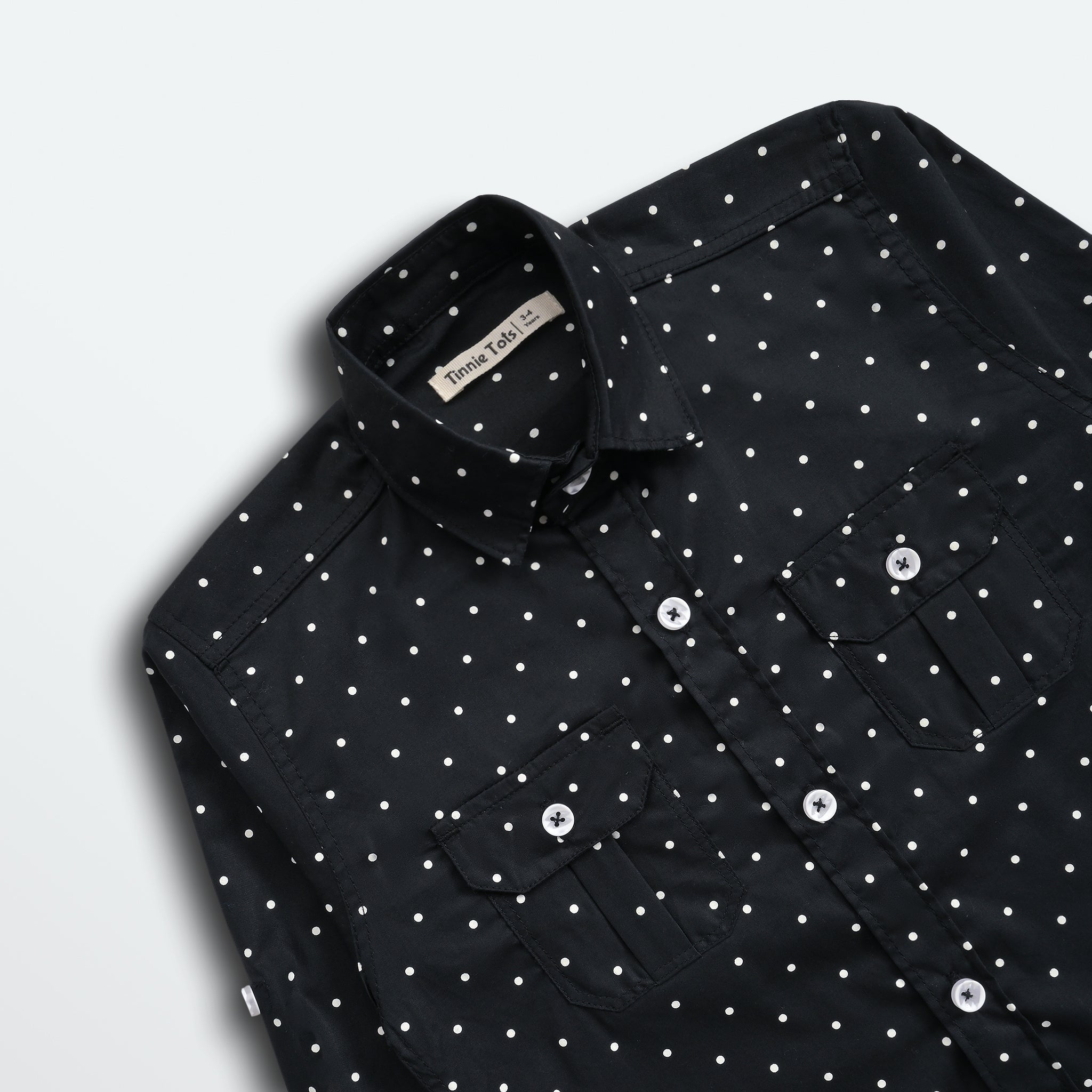 Jet Black Doted Full Sleeves Shirt