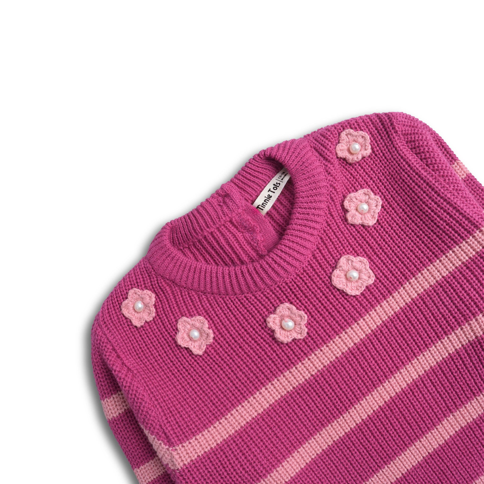 Floral Pink Crochet Sweater Set (2pc)