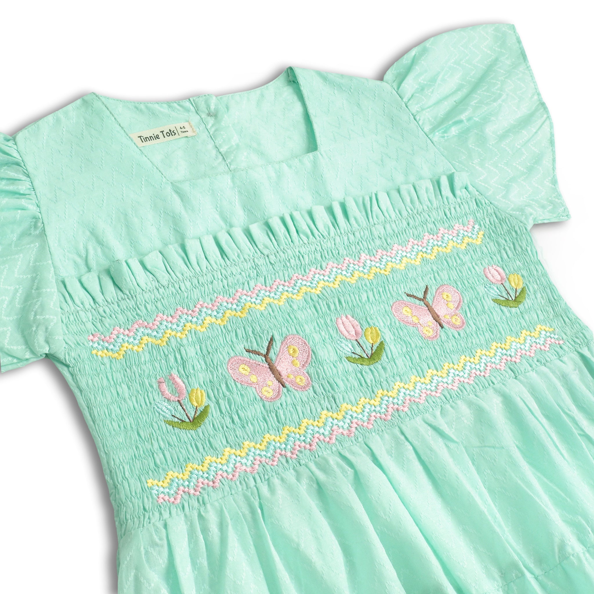 Aqua Smocking Embroidered Dress