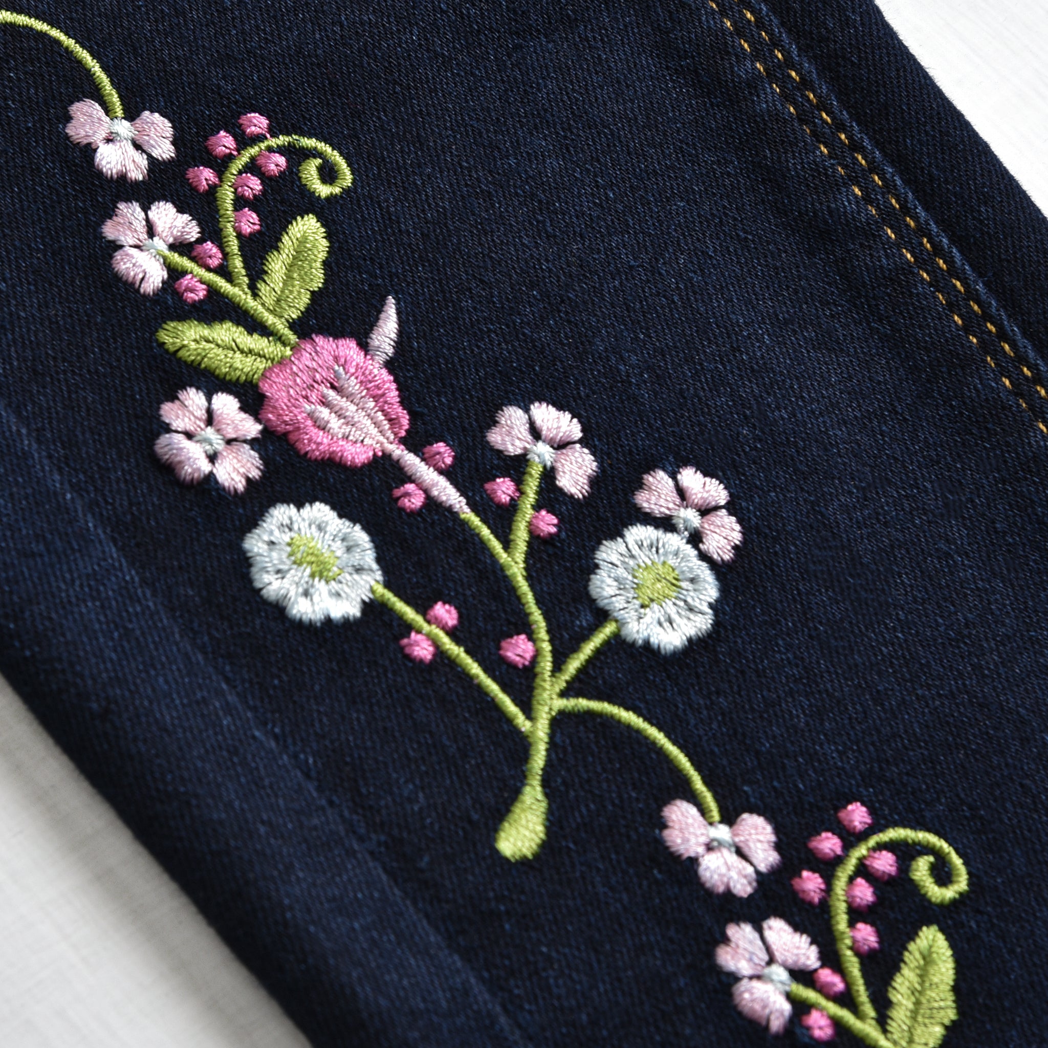Floral Embroidered Blue Jeans