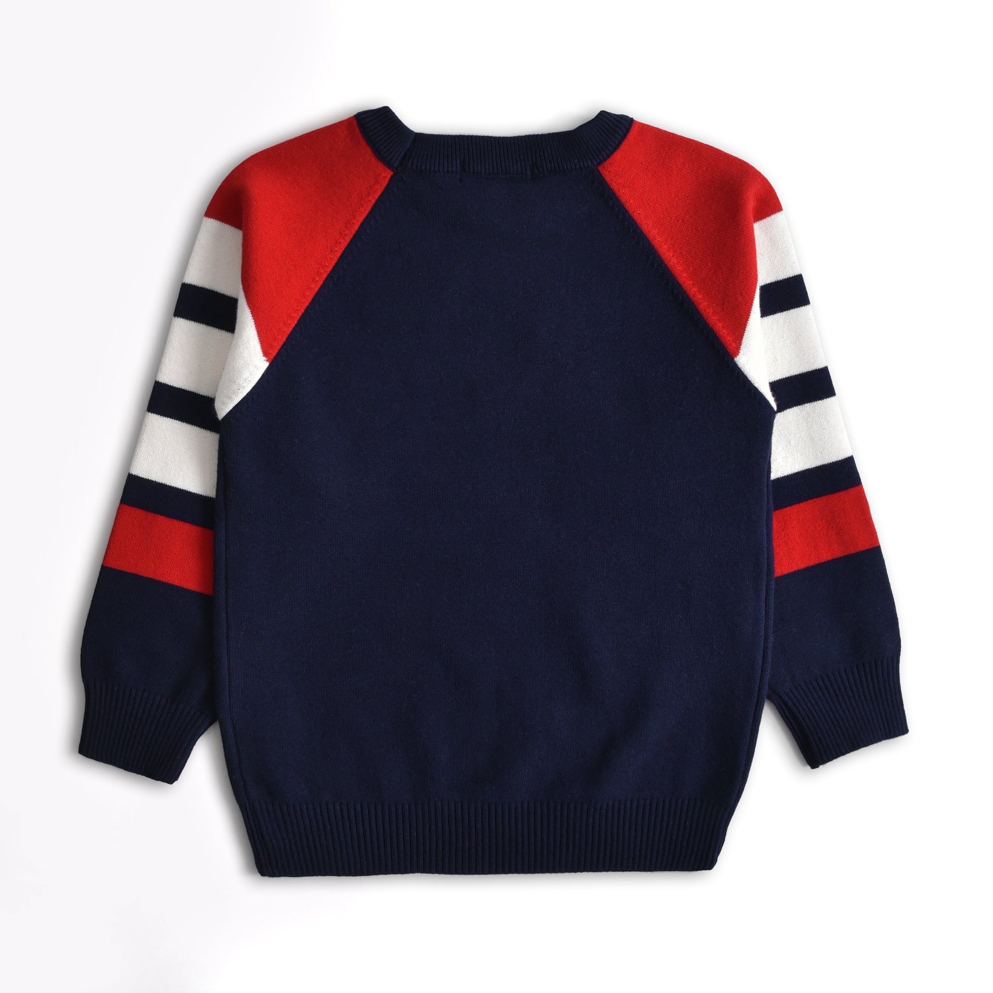 Navy & Red Raglan Sleeves Sweater