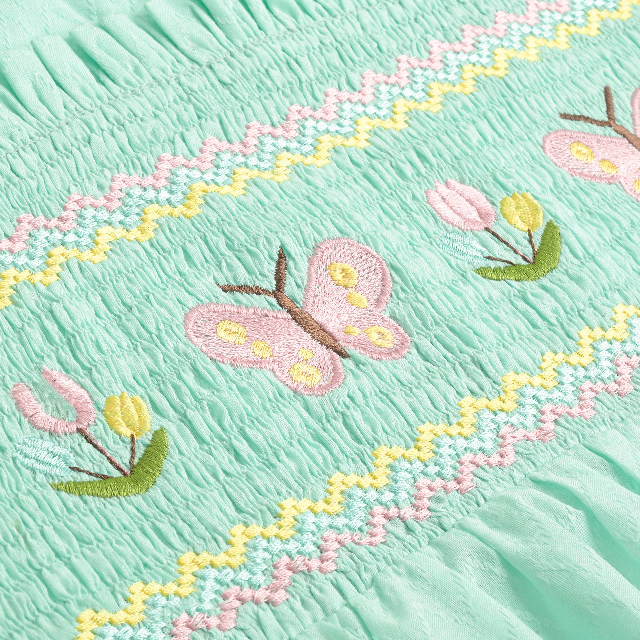 Aqua Smocking Embroidered Dress