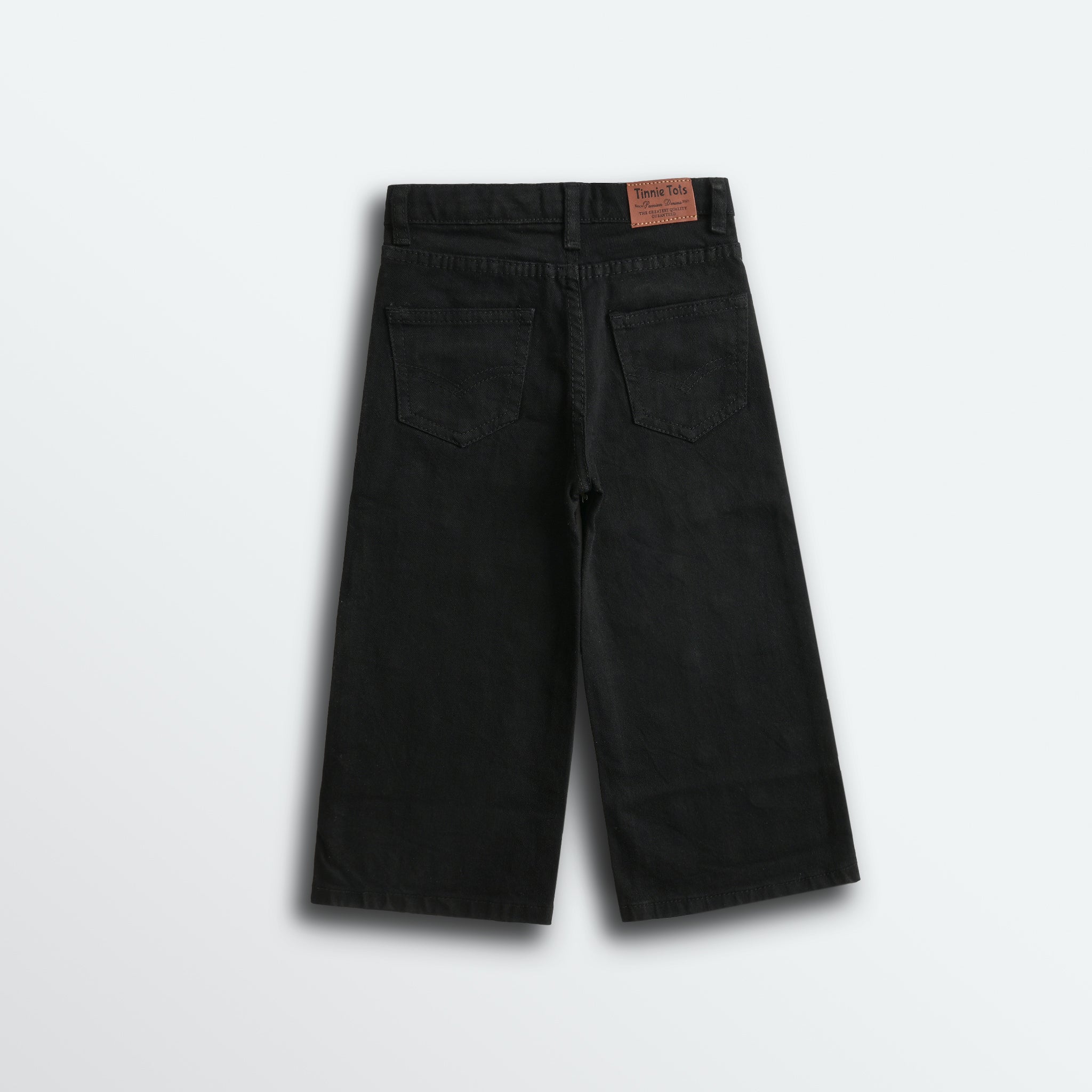 Daisy Embroidered Wide Leg Black Jeans