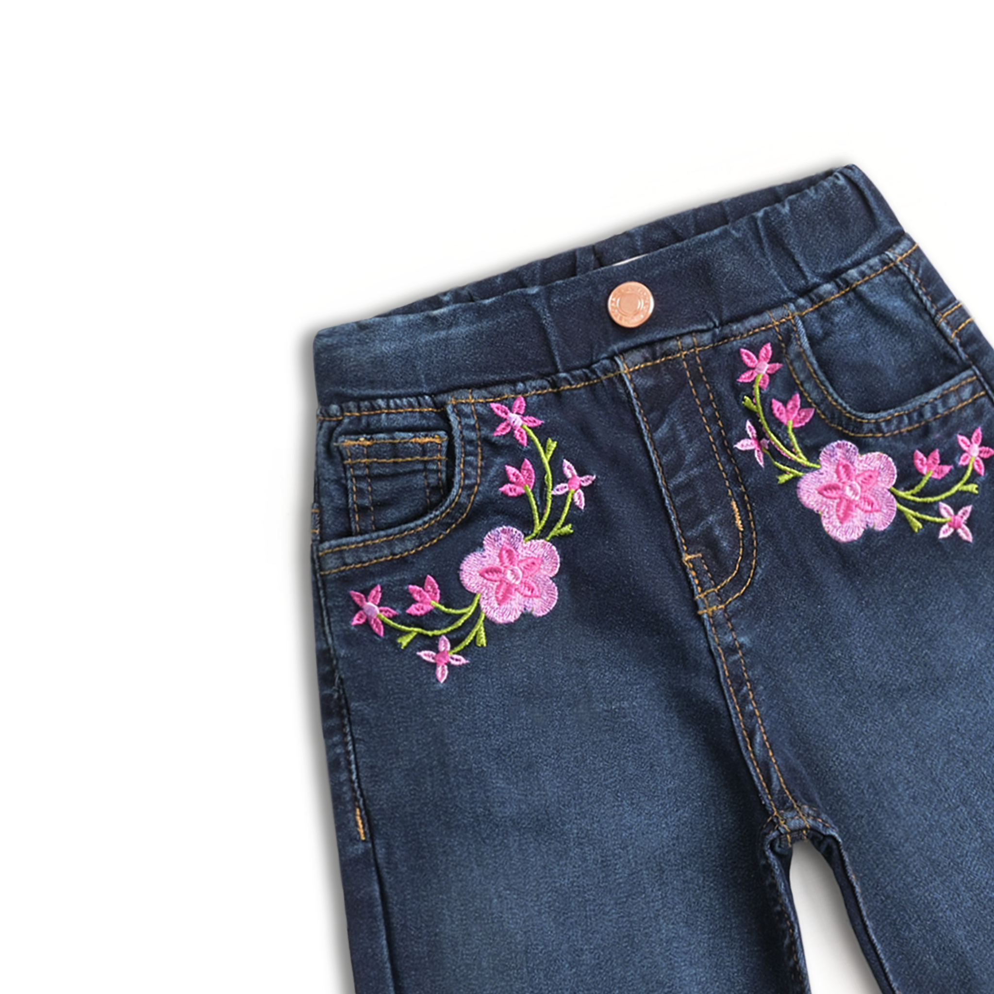 Embroidered Elastic Belt Denim Shorts