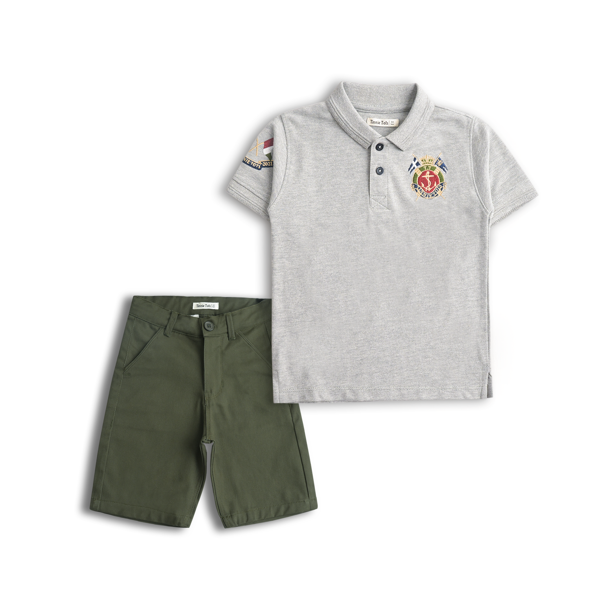 Grey & Olive Polo 2Pc Set