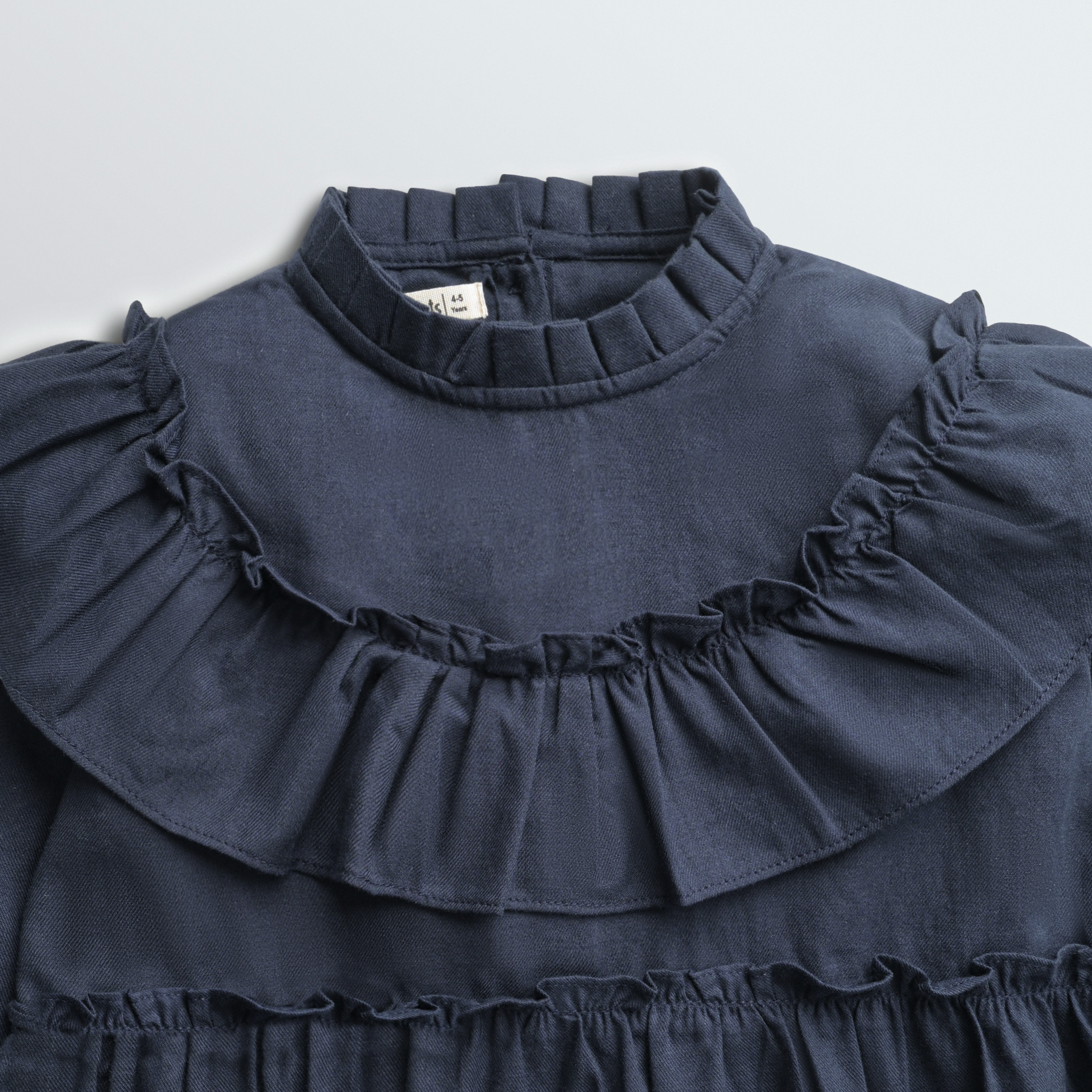 Navy Ruffle Embroidered Dress