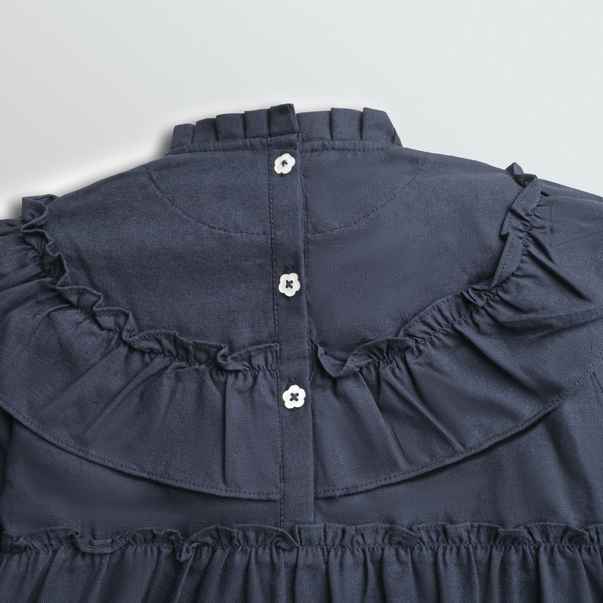 Navy Ruffle Embroidered Dress