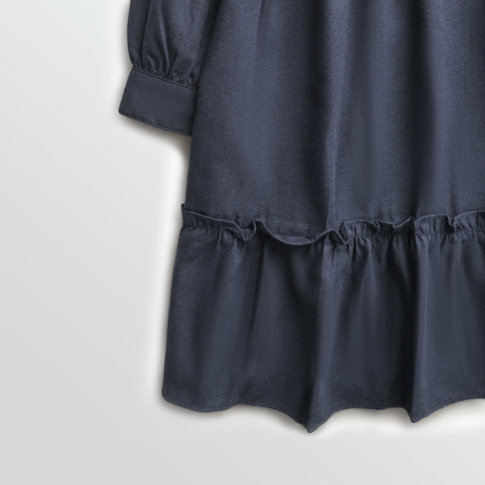 Navy Ruffle Embroidered Dress